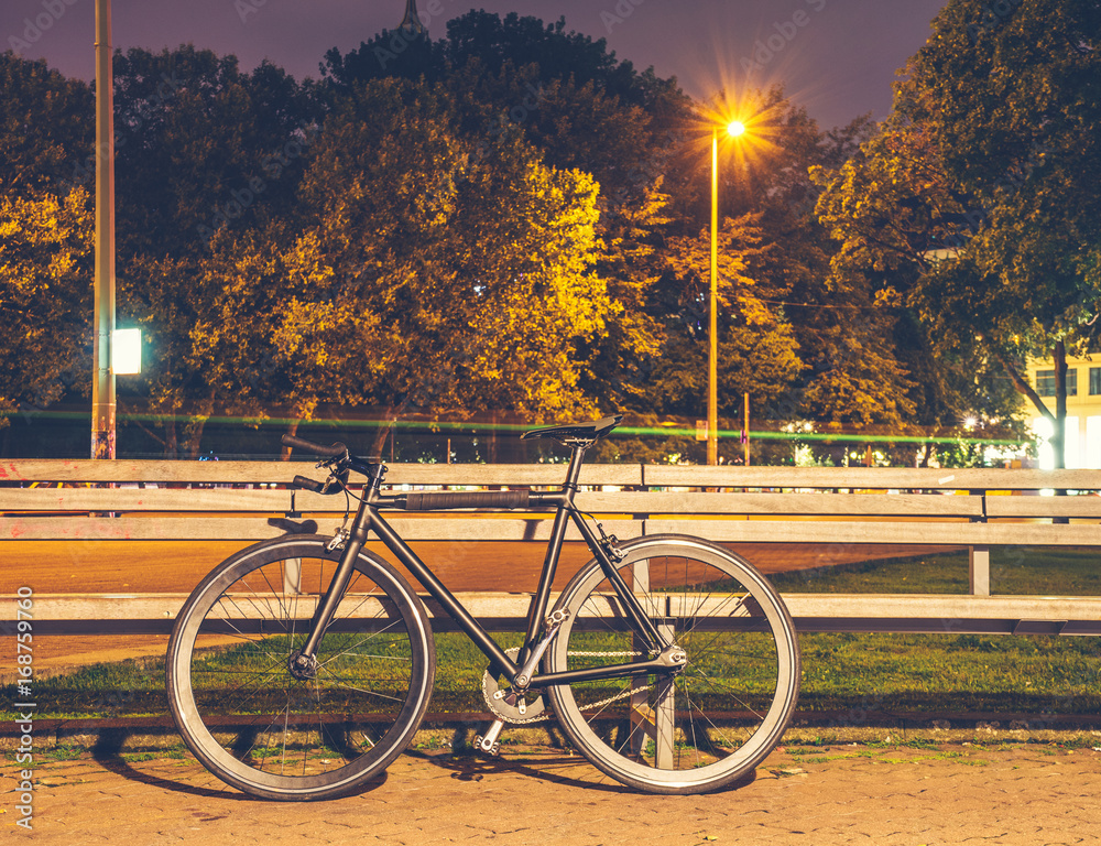 Singlespeed bicycle at night on a park bank