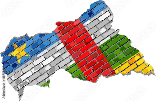 Central African Republic map on a brick wall - Illustration,  
Central African Republic map with flag inside
