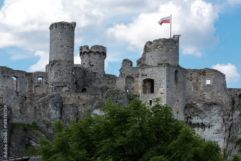 Photography of Ruins Ogrodzieniec Castle at sunny summer day. Poland Ogrodzieniec city