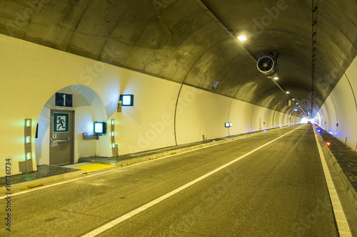 Emergency exit in the road tunnel.