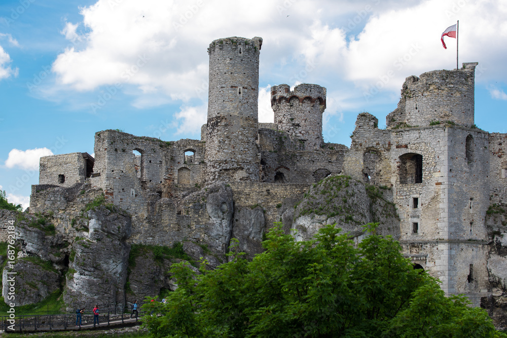 Photography of Ruins Ogrodzieniec Castle at sunny summer day. Poland Ogrodzieniec city