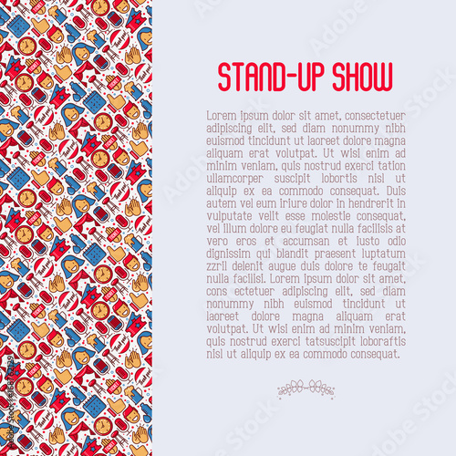 Stand up comedy show concept with thin line icons. Vector illustration for banner, web page, print media.