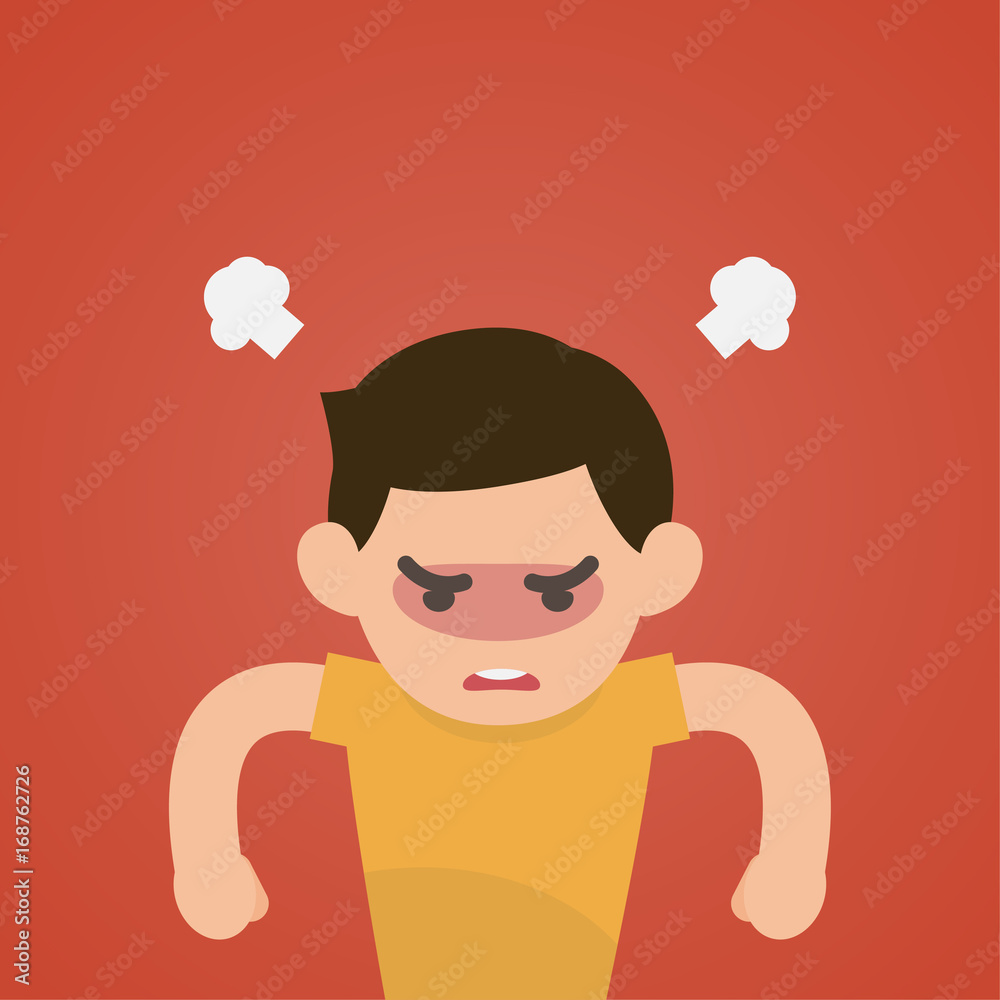 Cute boy gets mad angry fighting with blowing from ears expression, Vector illustration. Cute boy gets mad angry fighting with blowing from ears expression, Vector illustration.