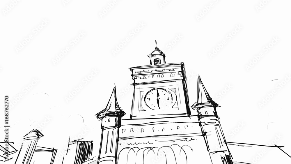 Architecture facade building Vector sketch for projects, cartoon, storyboard