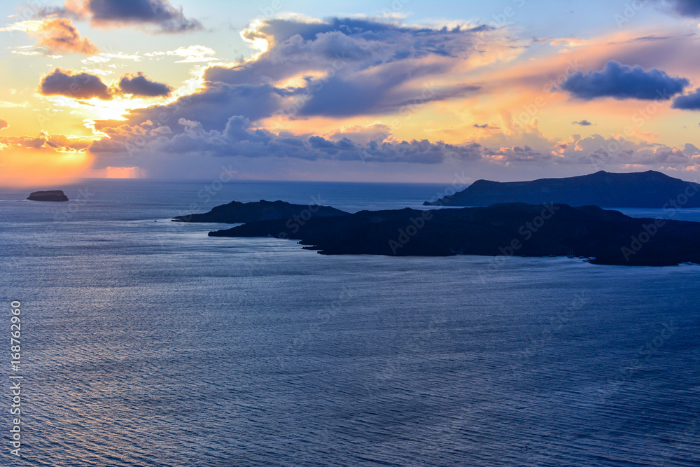 Scenic sunset in the Greek island of Santorini