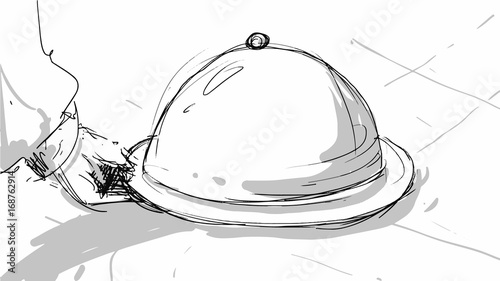 Plate on the table covered Vector sketch for projects, cartoon, storyboard