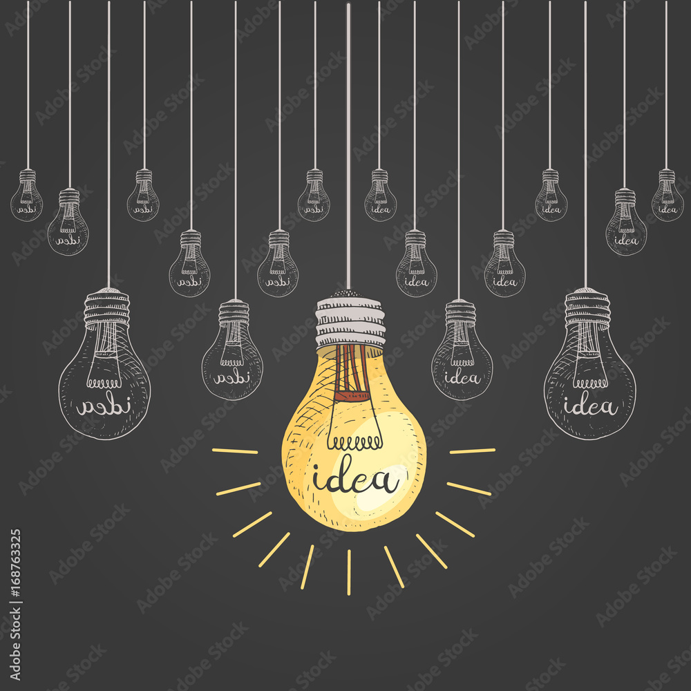 lightbulb or idea. engraved hand drawn in old sketch and vintage symbols. Back to School Elements. lightbulb or idea. engraved hand drawn in old sketch and vintage symbols. Back to School Elements.