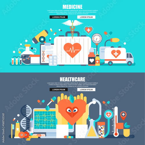 Flat concept web banner of medicine and healthcare