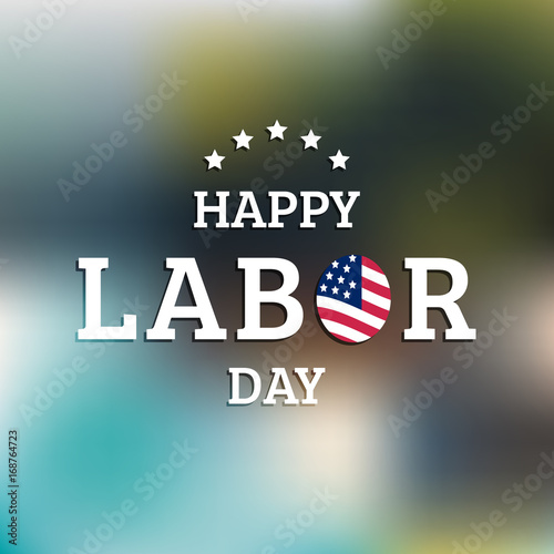 Vector Happy Labor Day card. National american holiday illustration with USA flag. Festive poster with hand lettering.