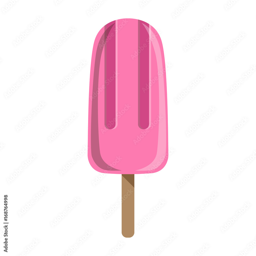Pink Strawberry Ice-Cream Bar On A Stick, Colorful Popsicle Isolated Cartoon Object Pink Strawberry Ice-Cream Bar On A Stick, Colorful Popsicle Isolated Cartoon Object
