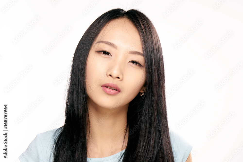 Beautiful young woman on white isolated background, portrait, asian Beautiful young woman on white isolated background, portrait, asian