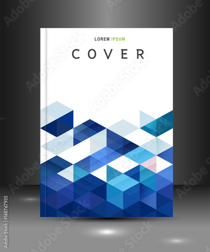 Cover template with blue triangle geometry overlapping for corporate business design background