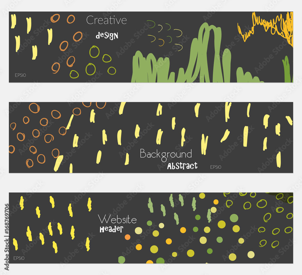 Naklejka premium Doodled circles scribbles strokes yellow black banner set