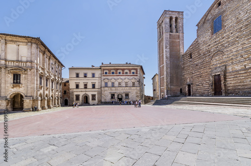 Beautiful view of Piazza Grande square, Montepulciano, Siena, Tuscany, Italy