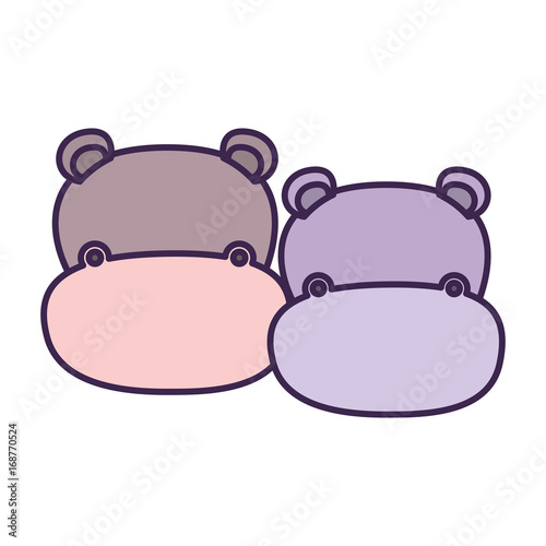 white background with light color caricature faceless couple hippopotamus animal vector illustration
