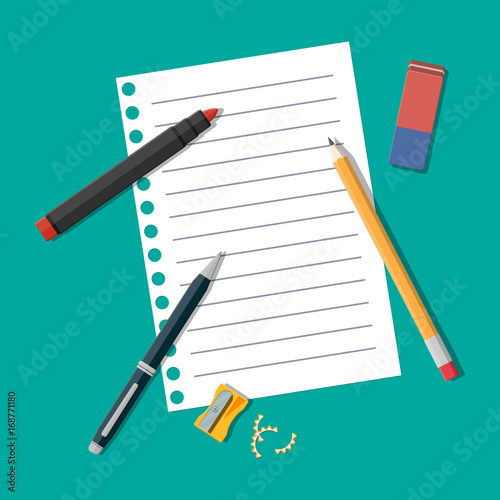 Black pencil, sharpener and eraser.