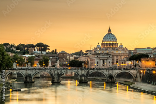 View of Rome with the sunset, Vatican and St Peter's basilica