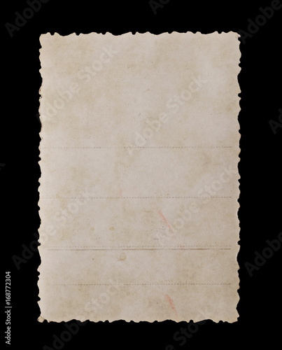Old blank postcard isolated on black background
