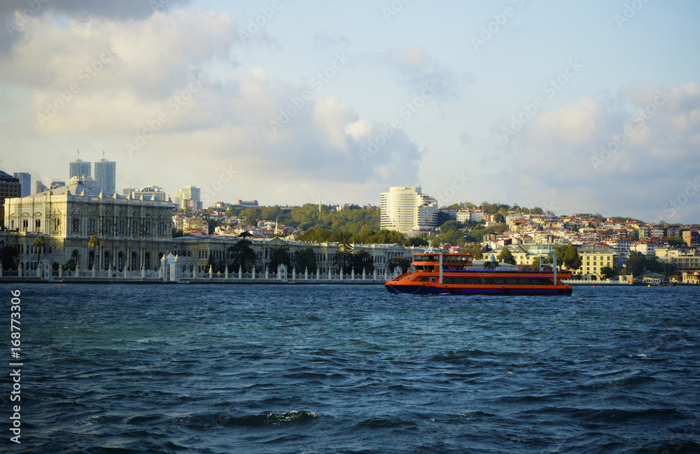Naklejka premium Red Ferry Bosphorus waters Istanbul