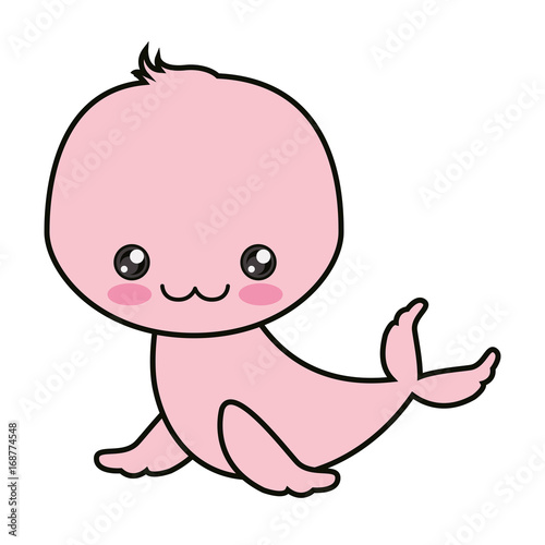 colorful kawaii caricature cute happiness expression of pink seal aquatic animal