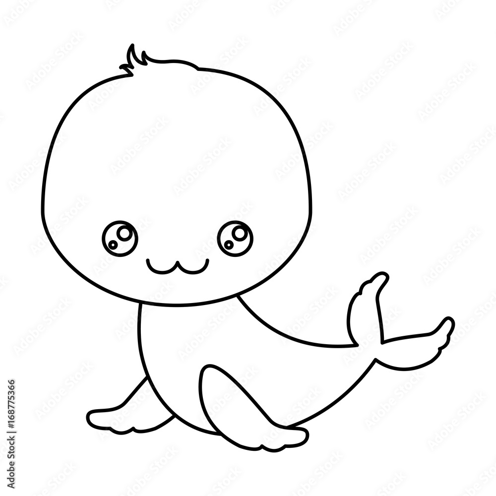 Obraz premium sketch silhouette of kawaii caricature cute happiness expression of seal aquatic animal