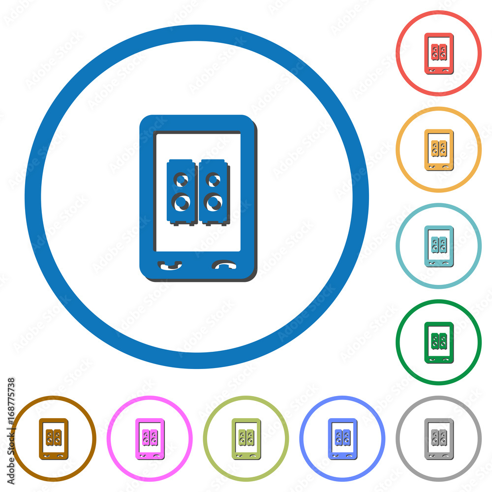 Mobile speakerphone icons with shadows and outlines Mobile speakerphone icons with shadows and outlines
