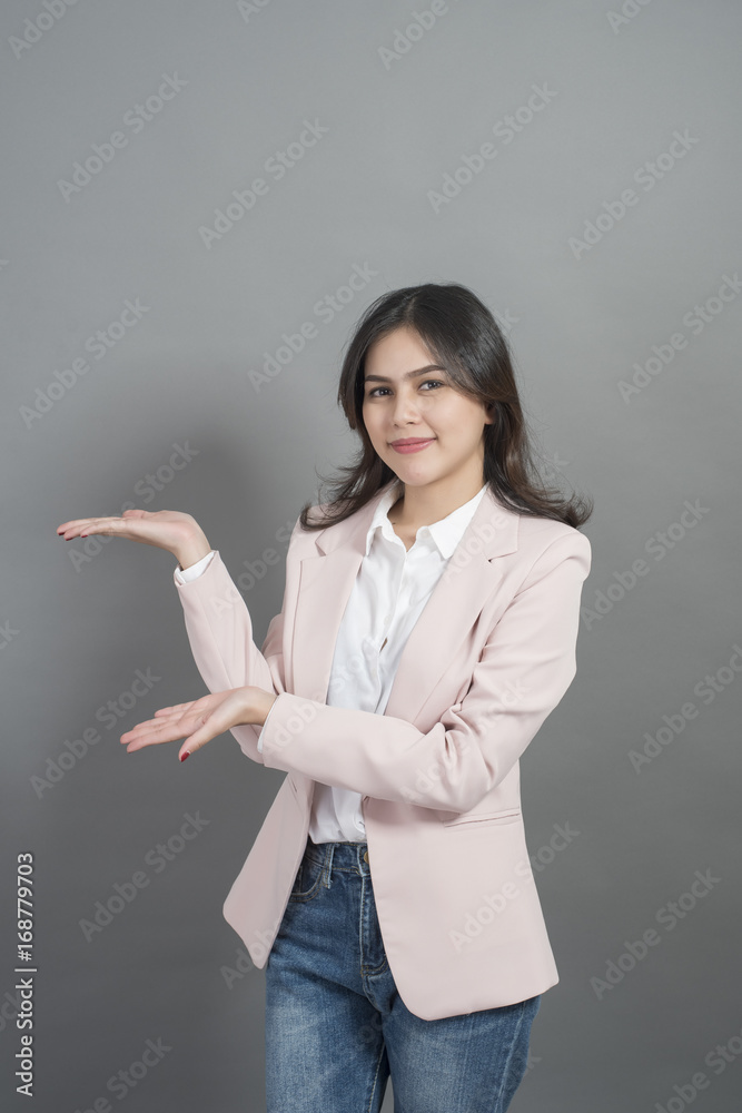 Asian businesswoman are smart, portrait in studio grey background Asian businesswoman are smart, portrait in studio grey background