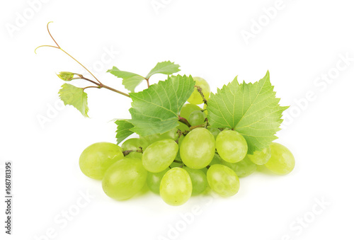 Green grape with leaves isolated on white background