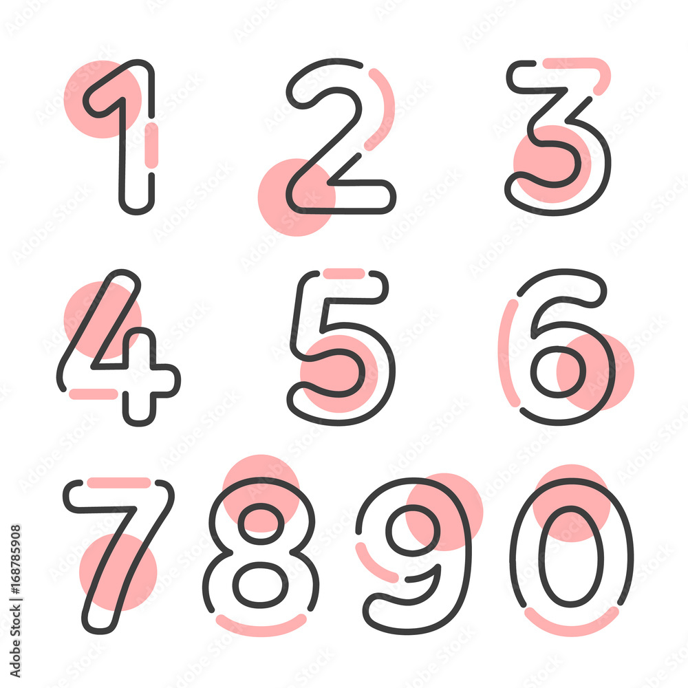 (Element) set of ten numbers form zero to nine, number flat design