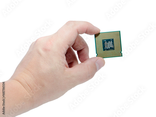 Computer processor in hand. Isolate.