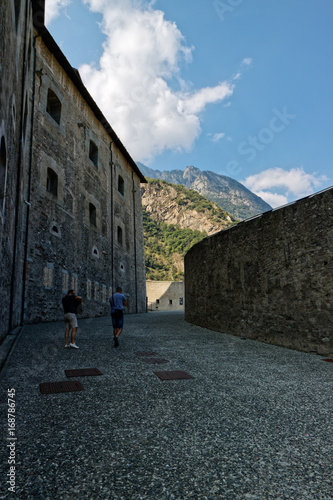 Obraz na płótnie Fort Bard, Valle d'Aosta, Italy - August 18, 2017: Historic military construction defence Fort Bard