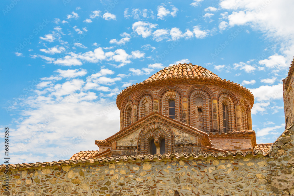 The church of Agioi Theodoroi (1290 A.D.) in old byzantine medieval town Mystras, Peloponesse, Greece