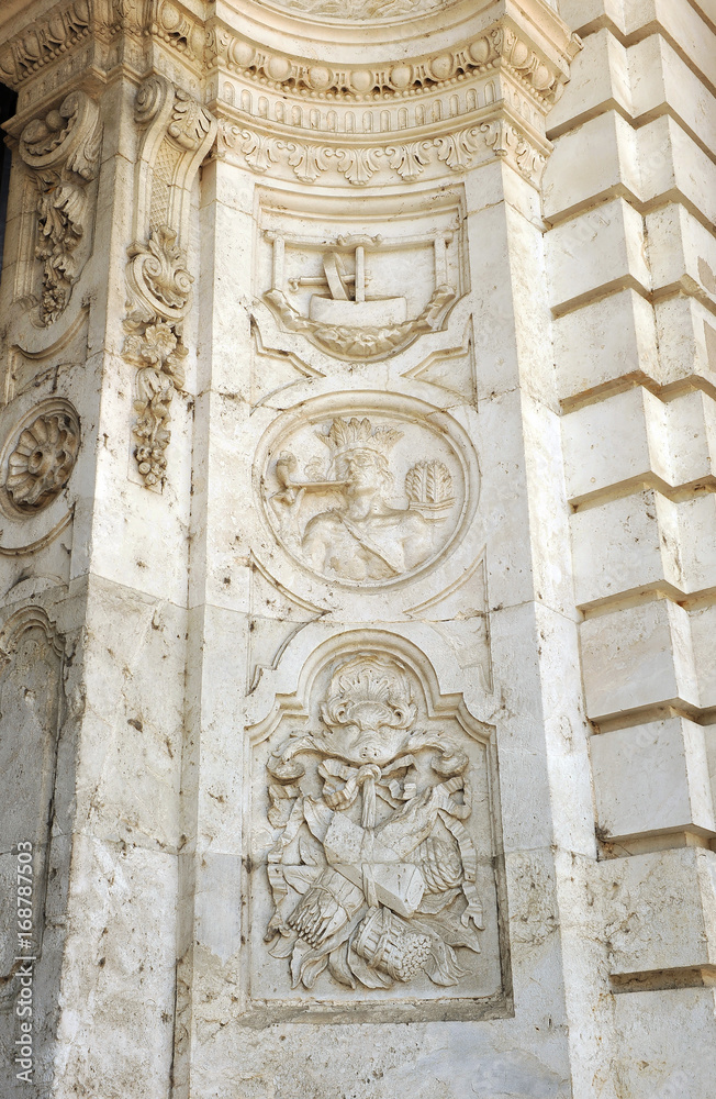 Sculptural reliefs in the Old Tobacco Factory, Seville, Spain