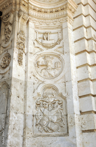 Sculptural reliefs in the Old Tobacco Factory, Seville, Spain