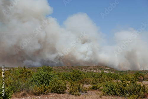 ZADAR, CROATIA - August 21, 2017: series of wildfires devastating the land near tourist resorts, picture taken near Benkovac and Krka National Park