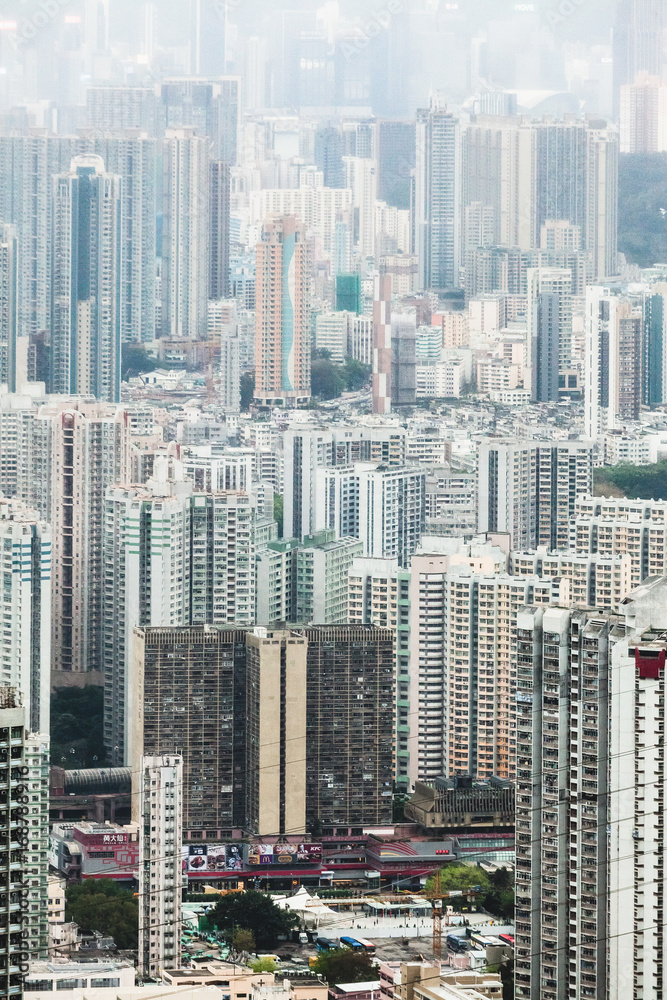 Obraz premium Hong Kong Cityscape Crowded estate in misty gloomy rain day.