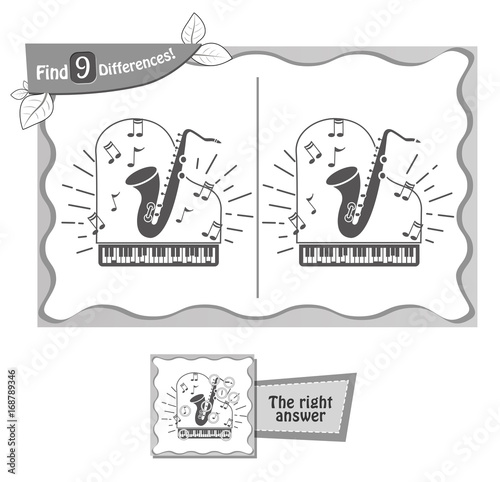 find 9 differences game black saxophone