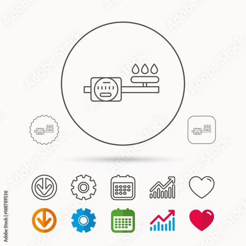 Gas counter icon. Pipe with fire sign.