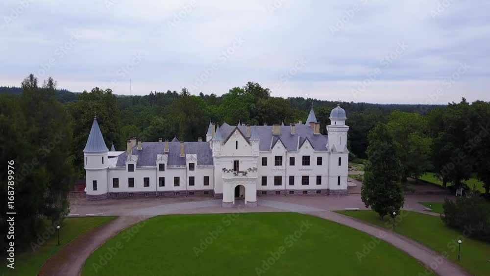 Aerial view from a drone flying in front of Alatskivi castle. Estonia. Aerial view from a drone flying in front of Alatskivi castle. Estonia.