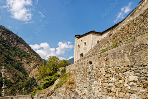 Obraz na płótnie Fort Bard, Valle d'Aosta, Italy - August 18, 2017: Historic military construction defence Fort Bard