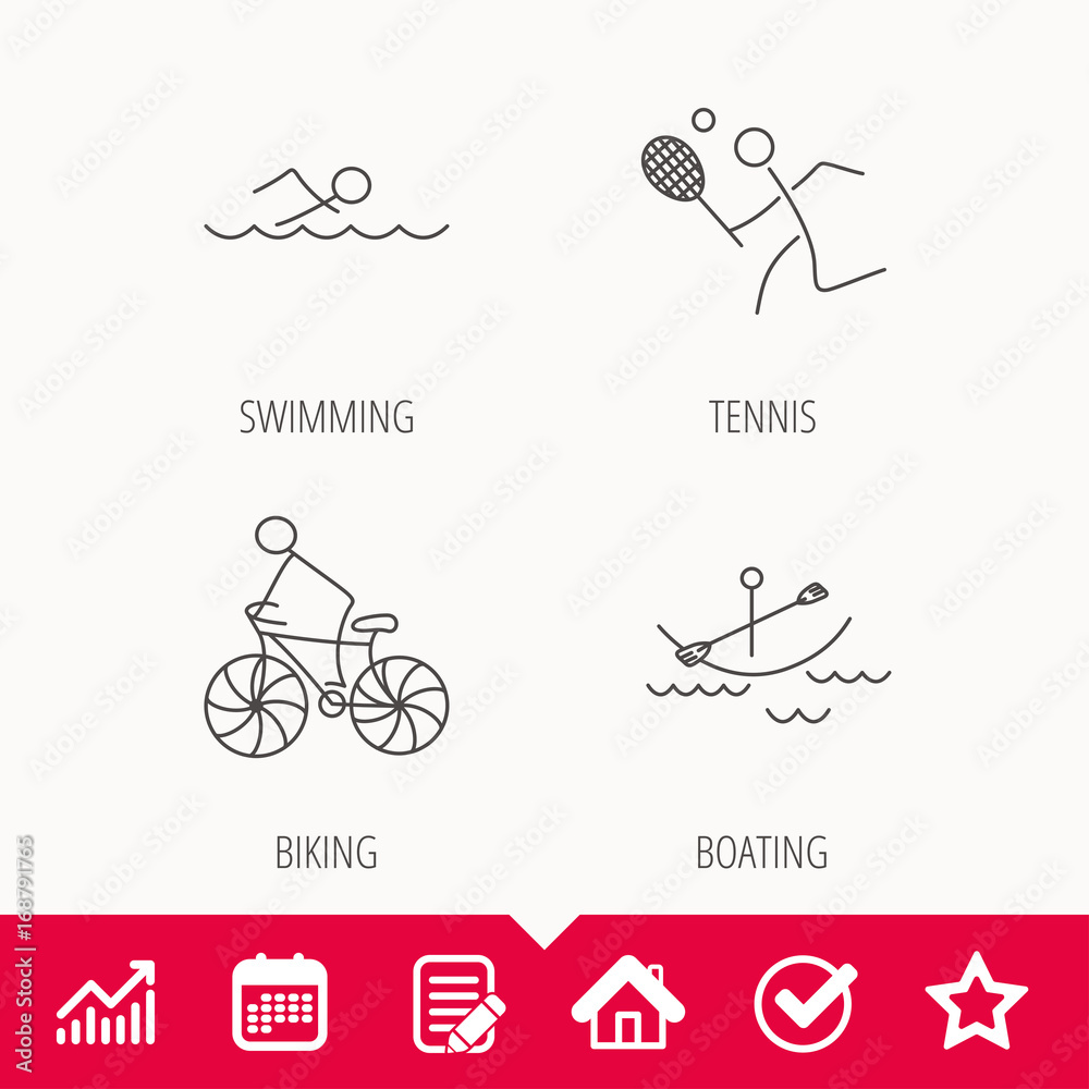 Swimming, tennis and biking icons. Swimming, tennis and biking icons.