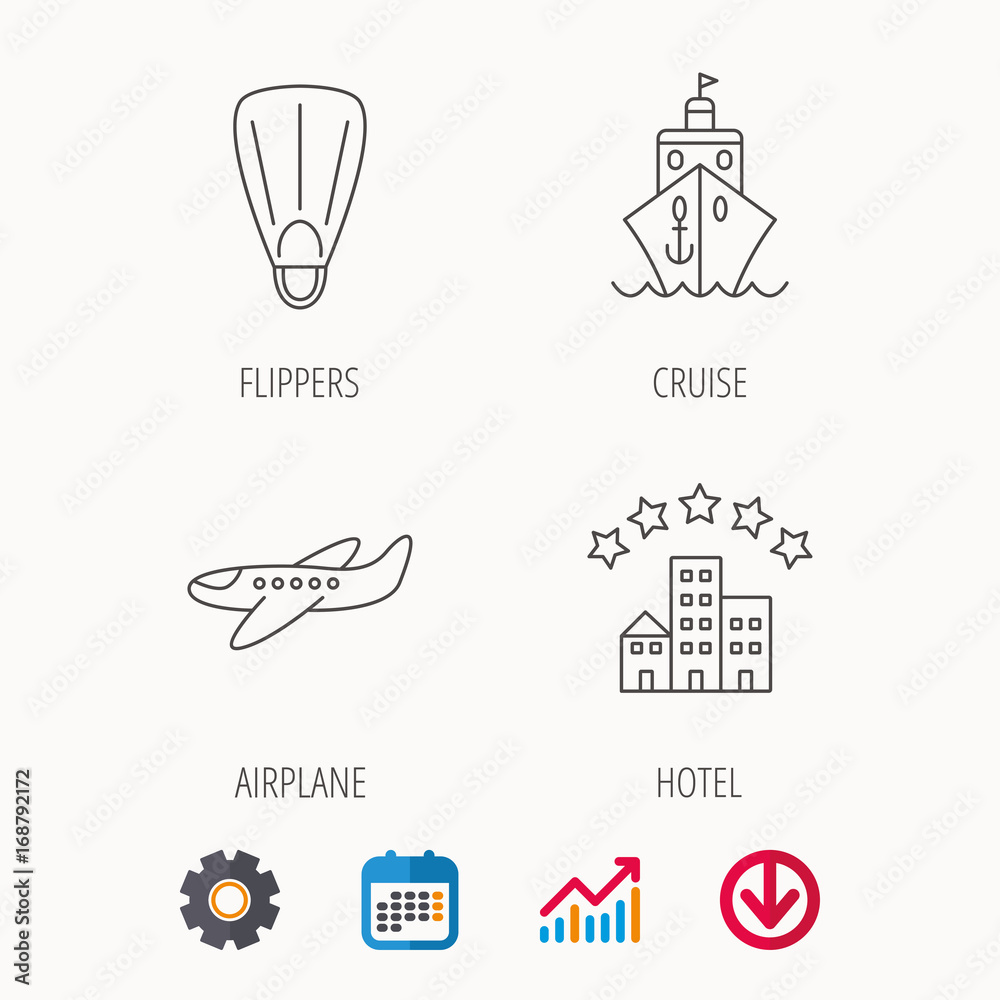 Cruise, flippers and airplane icons.