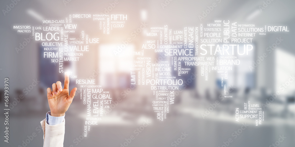 World map in office interior as symbol for international business and globalization World map in office interior as symbol for international business and globalization