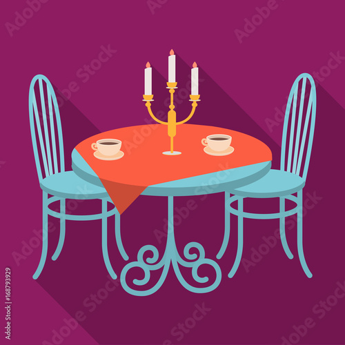 Served table in the restaurant. Furniture single icon in flat style Isometric vector symbol stock illustration web.