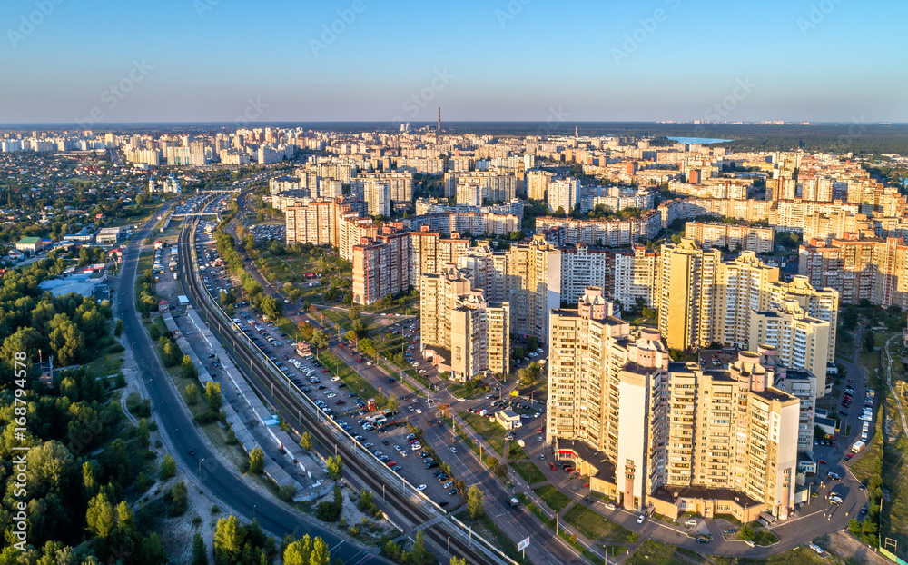 Birds eye view of Troieshchyna district of Kiev, Ukraine