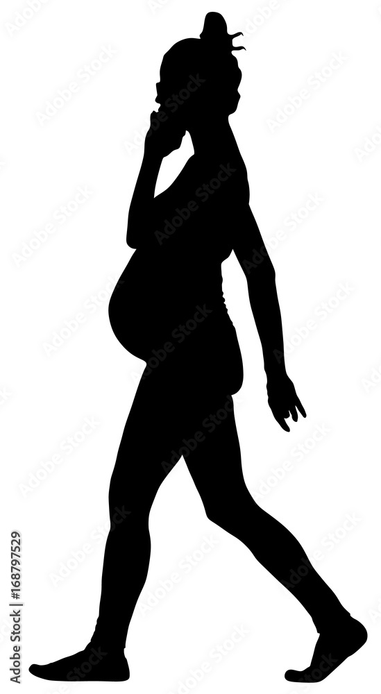 Silhouette of the pregnant woman vector, isolated on white background. Pregnant girl walking and talking on the mobile phone. Elegant pregnant woman active life. Silhouette of the pregnant woman vector, isolated on white background. Pregnant girl walking and talking on the mobile phone. Elegant pregnant woman active life.