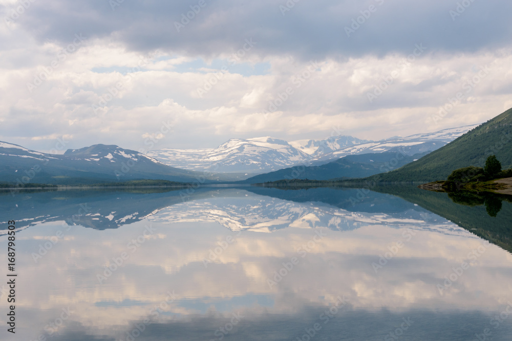 Valdresflye lake with reflections