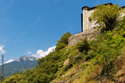 Платно Fort Bard, Valle d'Aosta, Italy - August 18, 2017: Historic military construction defence Fort Bard