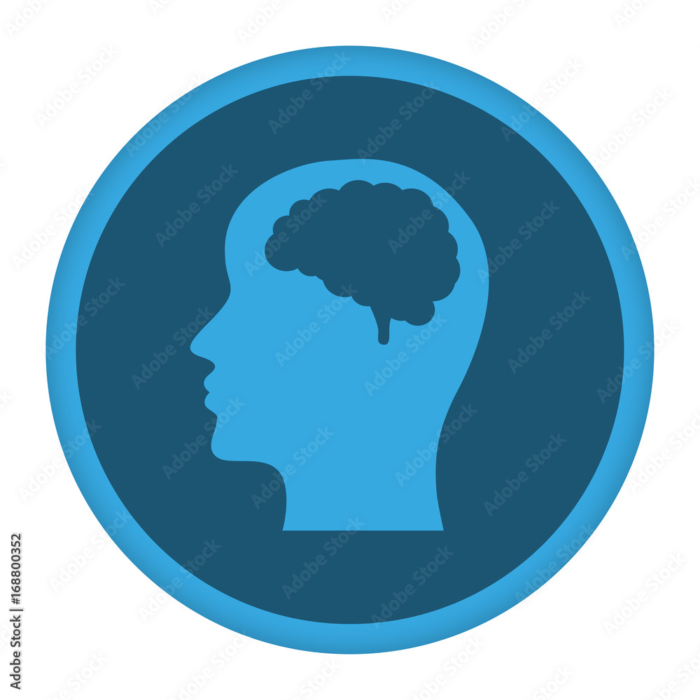 App Icon blau Kopf im Profil mit Gehirn