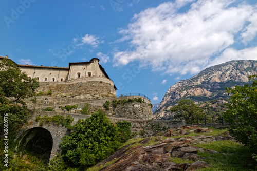 Fototapeta Fort Bard, Valle d'Aosta, Italy - August 18, 2017: Historic military construction defence Fort Bard